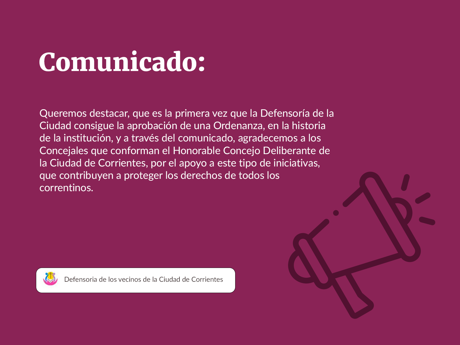 Comunicado. Primer Ordenanza